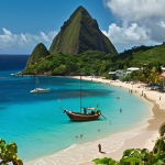**

A vibrant Caribbean scene, but with subtle hints of underlying tension. Show a beautiful beach with tourists, juxtaposed with a shadowy figure lurking in the background, hinting at the economic disparities and potential crime targeting tourism in Saint Lucia. Focus on the contrast between the idyllic vacation setting and the lurking threat.

**